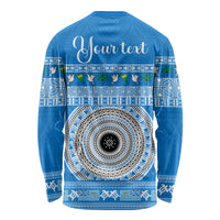 Personalised Fiji Marau Na Kerisimasi Long Sleeve Shirt Merry Christmas Tapa Pattern Blue Style LT9 - Polynesian Pride