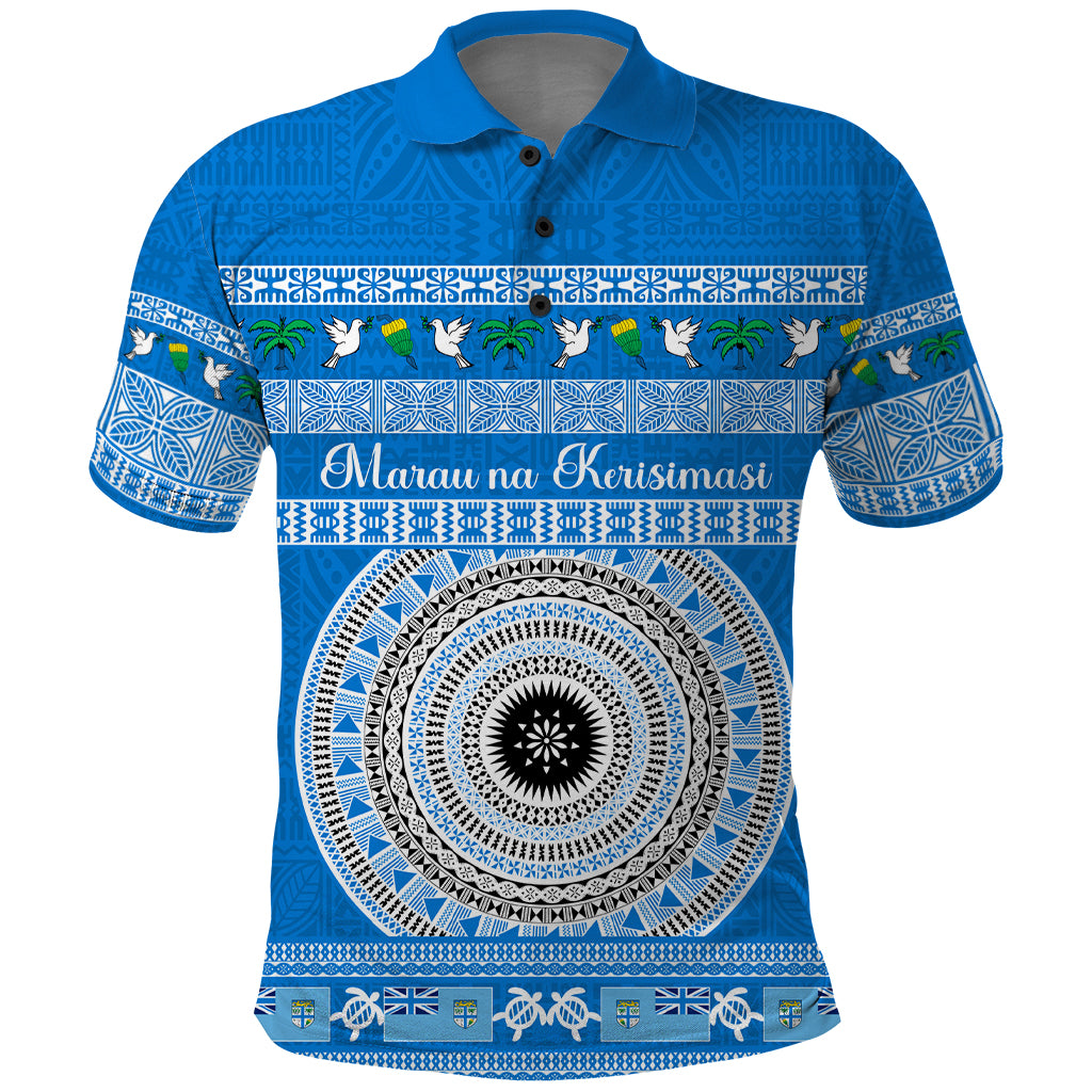 Personalised Fiji Marau Na Kerisimasi Polo Shirt Merry Christmas Tapa Pattern Blue Style LT9 Red - Polynesian Pride