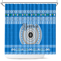 Personalised Fiji Marau Na Kerisimasi Shower Curtain Merry Christmas Tapa Pattern Blue Style LT9 Red - Polynesian Pride