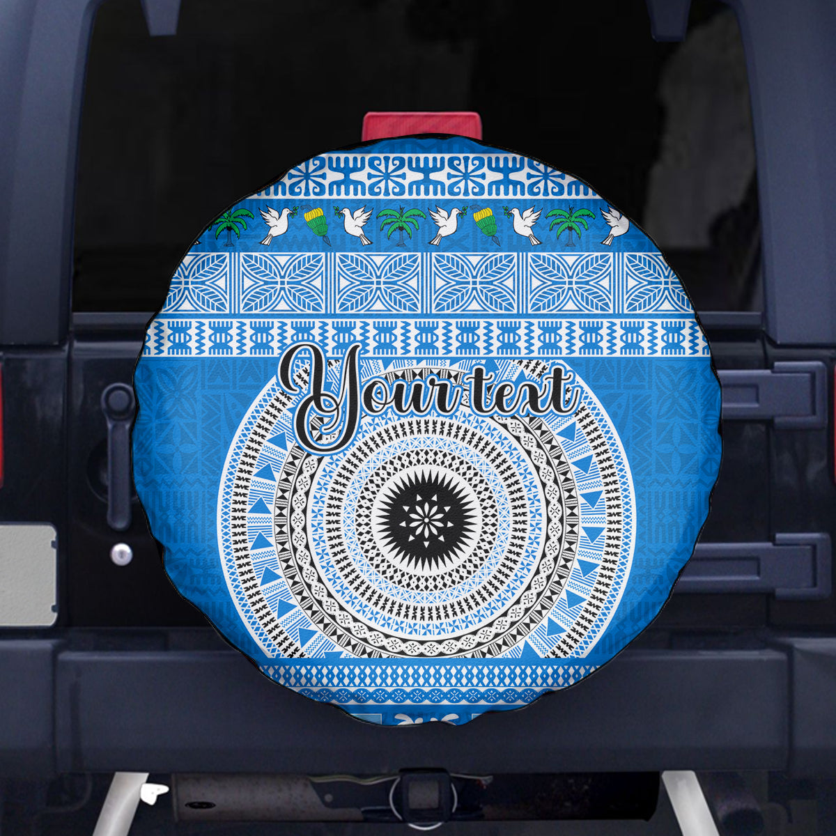 Personalised Fiji Marau Na Kerisimasi Spare Tire Cover Merry Christmas Tapa Pattern Blue Style LT9 Red - Polynesian Pride