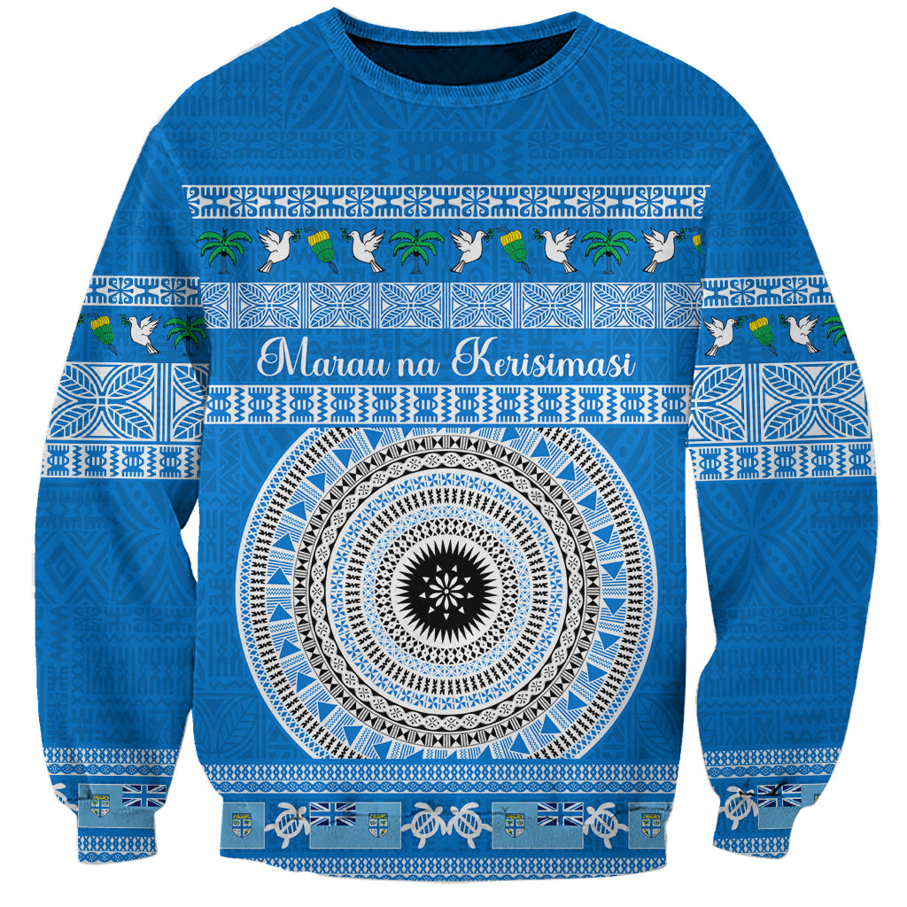 Personalised Fiji Marau Na Kerisimasi Sweatshirt Merry Christmas Tapa Pattern Blue Style LT9 Unisex Red - Polynesian Pride