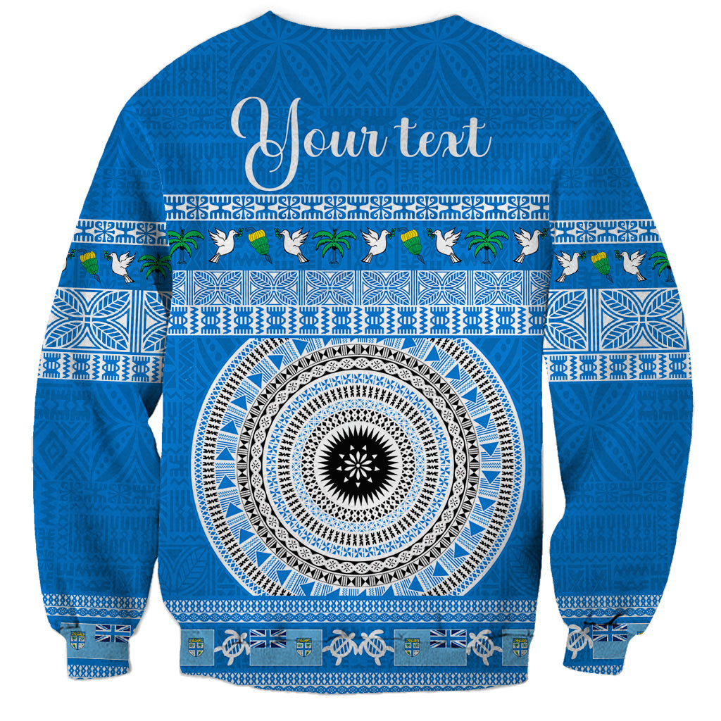 Personalised Fiji Marau Na Kerisimasi Sweatshirt Merry Christmas Tapa Pattern Blue Style LT9 - Polynesian Pride