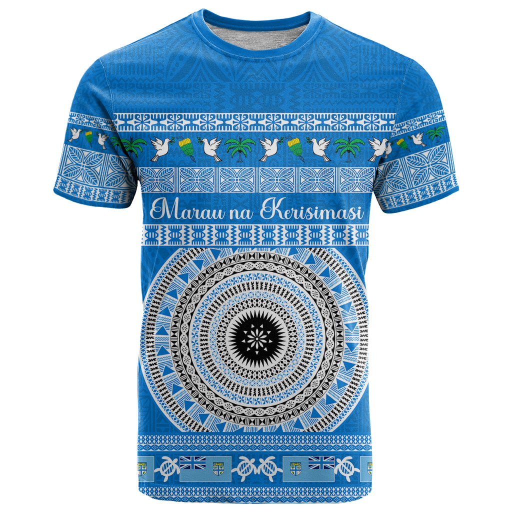 Personalised Fiji Marau Na Kerisimasi T Shirt Merry Christmas Tapa Pattern Blue Style LT9 Red - Polynesian Pride