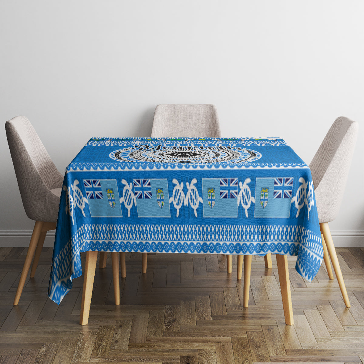 Personalised Fiji Marau Na Kerisimasi Tablecloth Merry Christmas Tapa Pattern Blue Style LT9 - Polynesian Pride