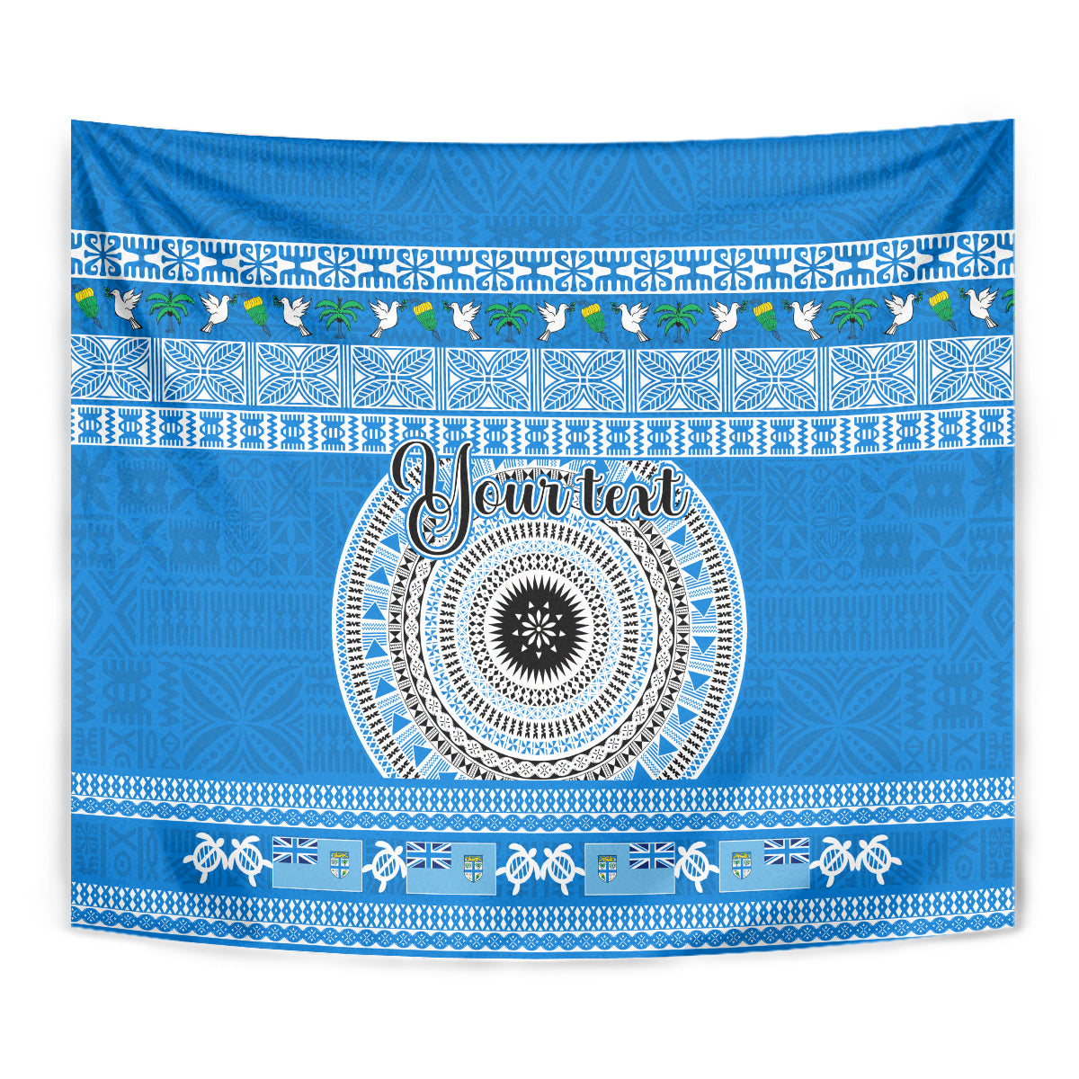 Personalised Fiji Marau Na Kerisimasi Tapestry Merry Christmas Tapa Pattern Blue Style LT9 - Polynesian Pride