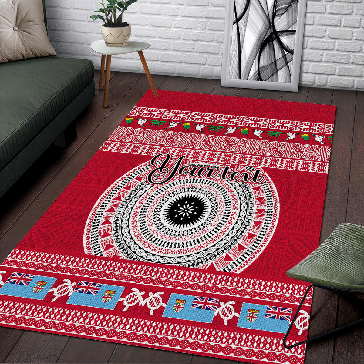 Personalised Fiji Marau Na Kerisimasi Area Rug Merry Christmas Tapa Pattern Red Style LT9 Red - Polynesian Pride