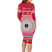 Personalised Fiji Marau Na Kerisimasi Family Matching Long Sleeve Bodycon Dress and Hawaiian Shirt Merry Christmas Tapa Pattern Red Style LT9 - Polynesian Pride
