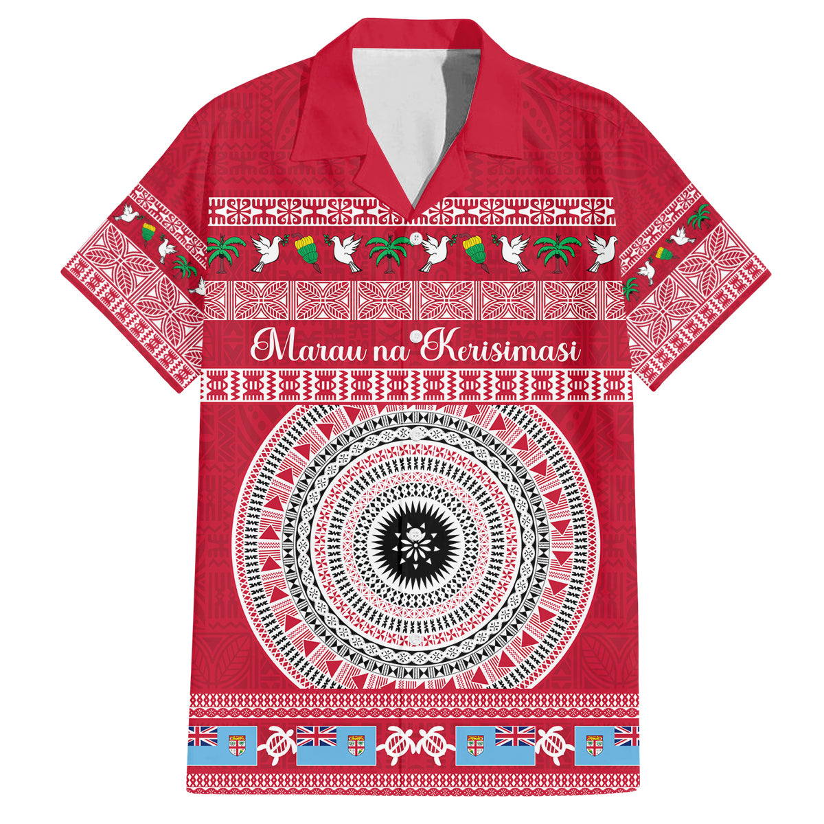 Personalised Fiji Marau Na Kerisimasi Family Matching Summer Maxi Dress and Hawaiian Shirt Merry Christmas Tapa Pattern Red Style LT9 Dad's Shirt - Short Sleeve Red - Polynesian Pride