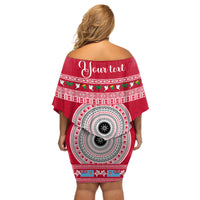 Personalised Fiji Marau Na Kerisimasi Off Shoulder Short Dress Merry Christmas Tapa Pattern Red Style LT9 - Polynesian Pride