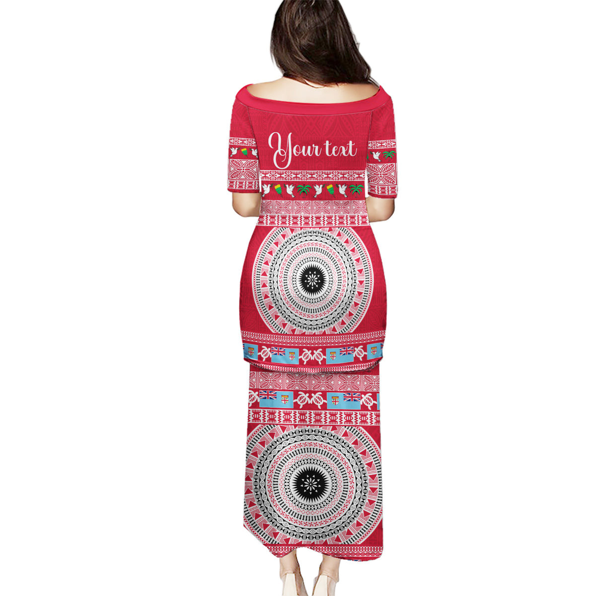 Personalised Fiji Marau Na Kerisimasi Puletasi Merry Christmas Tapa Pattern Red Style LT9 - Polynesian Pride