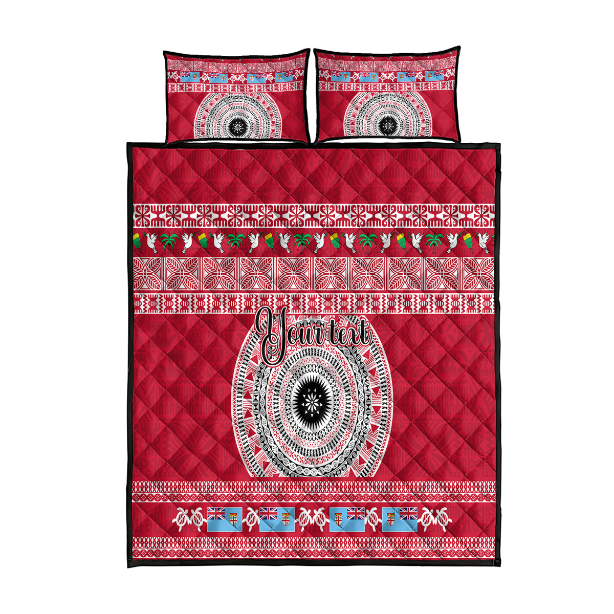 Personalised Fiji Marau Na Kerisimasi Quilt Bed Set Merry Christmas Tapa Pattern Red Style LT9 Red - Polynesian Pride