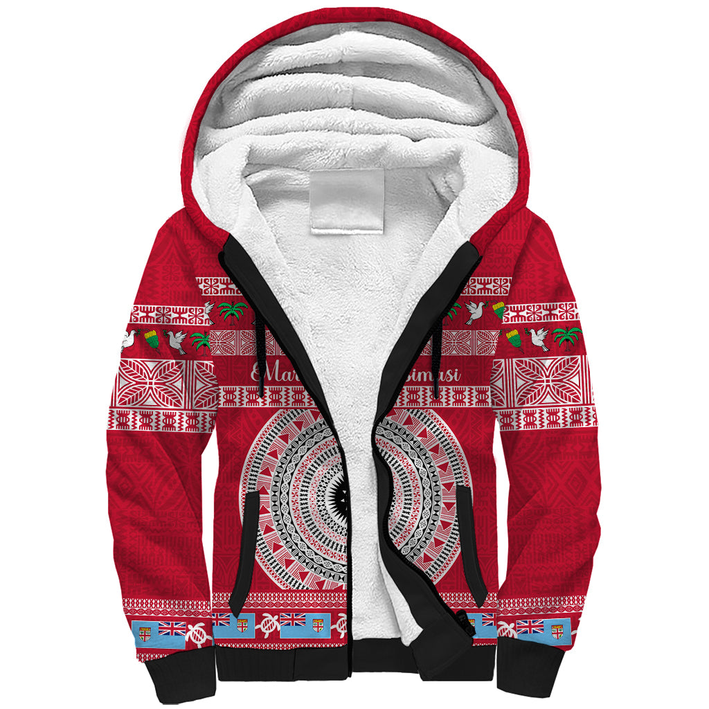 Personalised Fiji Marau Na Kerisimasi Sherpa Hoodie Merry Christmas Tapa Pattern Red Style LT9 Unisex Red - Polynesian Pride