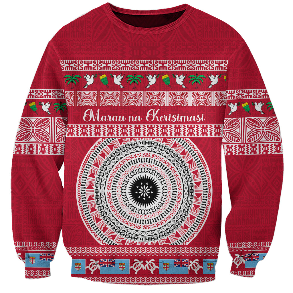 Personalised Fiji Marau Na Kerisimasi Sweatshirt Merry Christmas Tapa Pattern Red Style LT9 Unisex Red - Polynesian Pride