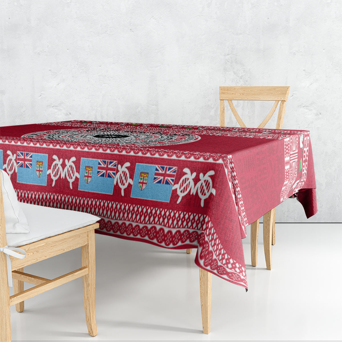 Personalised Fiji Marau Na Kerisimasi Tablecloth Merry Christmas Tapa Pattern Red Style LT9 - Polynesian Pride
