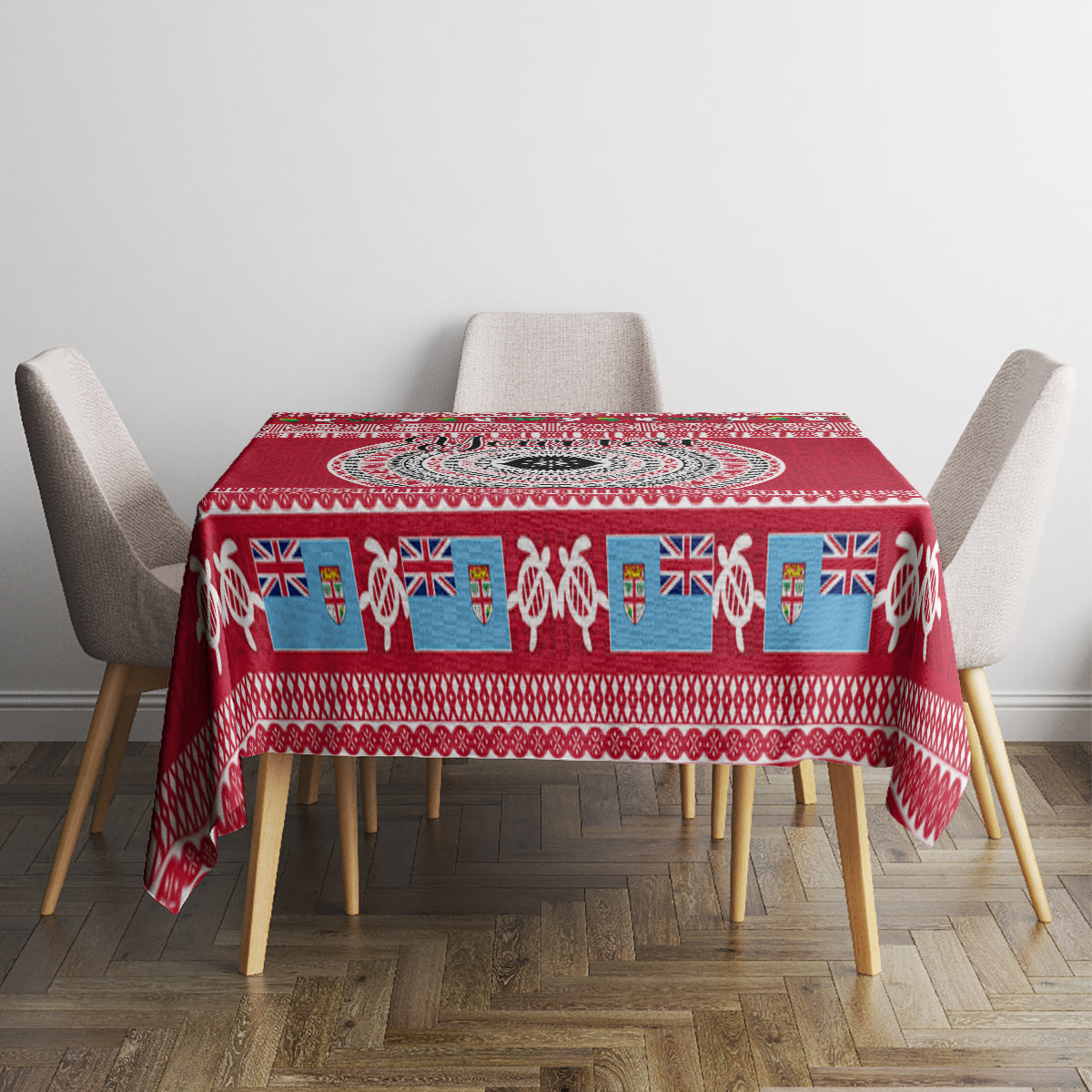 Personalised Fiji Marau Na Kerisimasi Tablecloth Merry Christmas Tapa Pattern Red Style LT9 - Polynesian Pride