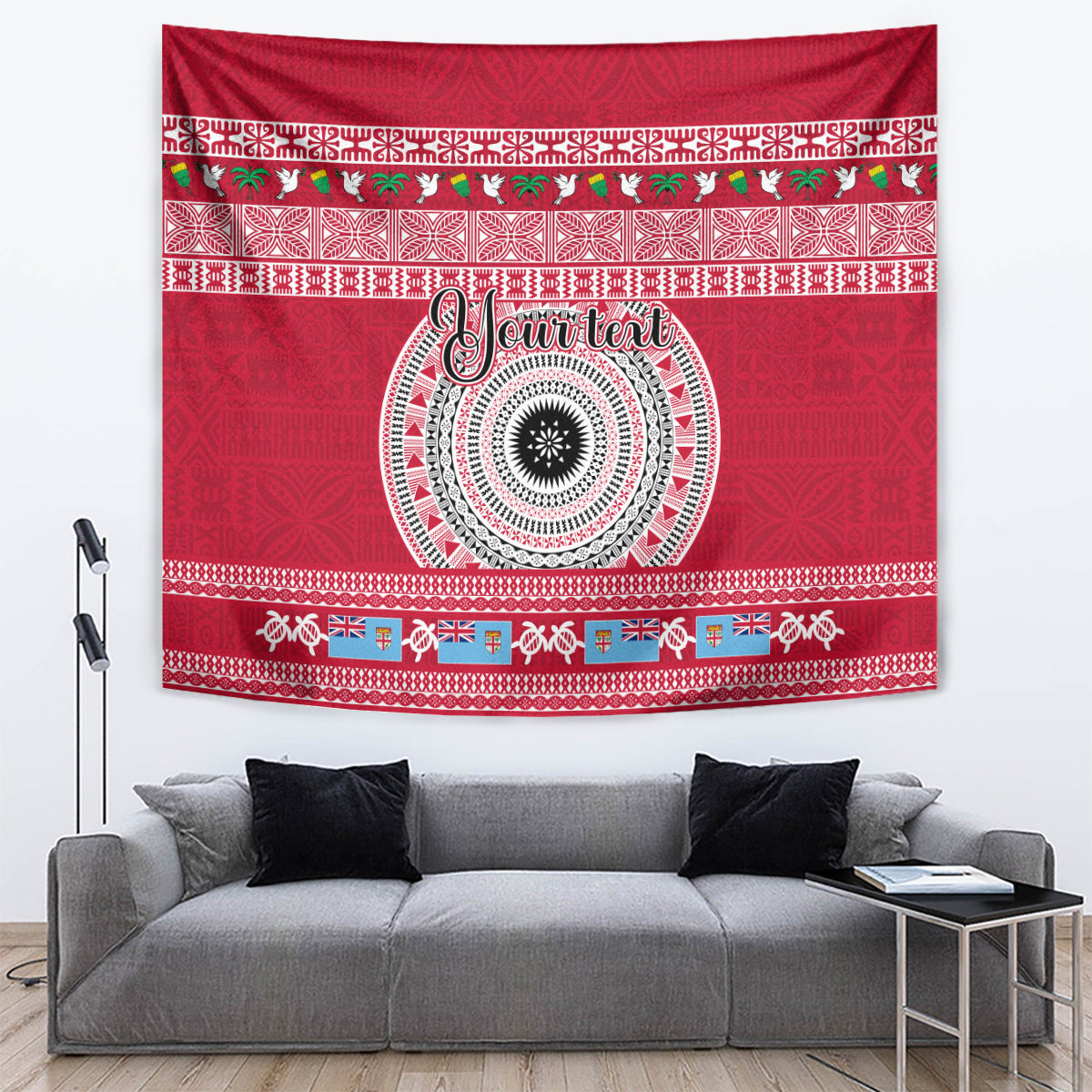 Personalised Fiji Marau Na Kerisimasi Tapestry Merry Christmas Tapa Pattern Red Style LT9 - Polynesian Pride