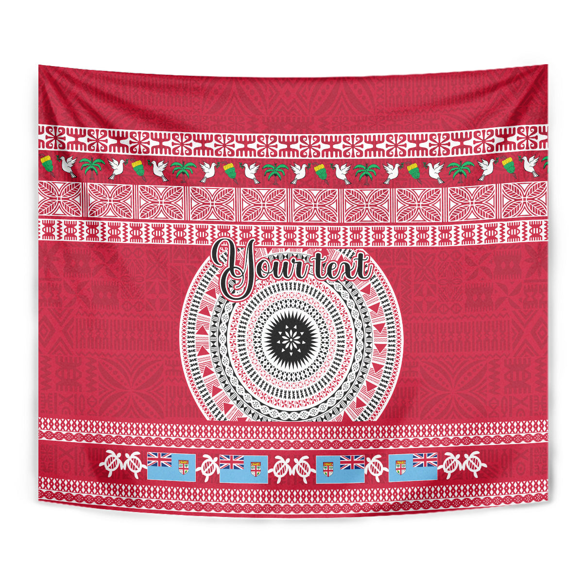 Personalised Fiji Marau Na Kerisimasi Tapestry Merry Christmas Tapa Pattern Red Style LT9 - Polynesian Pride