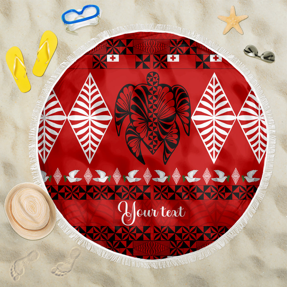 Personalised Tonga Kilisimasi Fiefia Beach Blanket Merry Christmas with Turtle Ngatu Pattern LT9 One Size 150cm Red - Polynesian Pride
