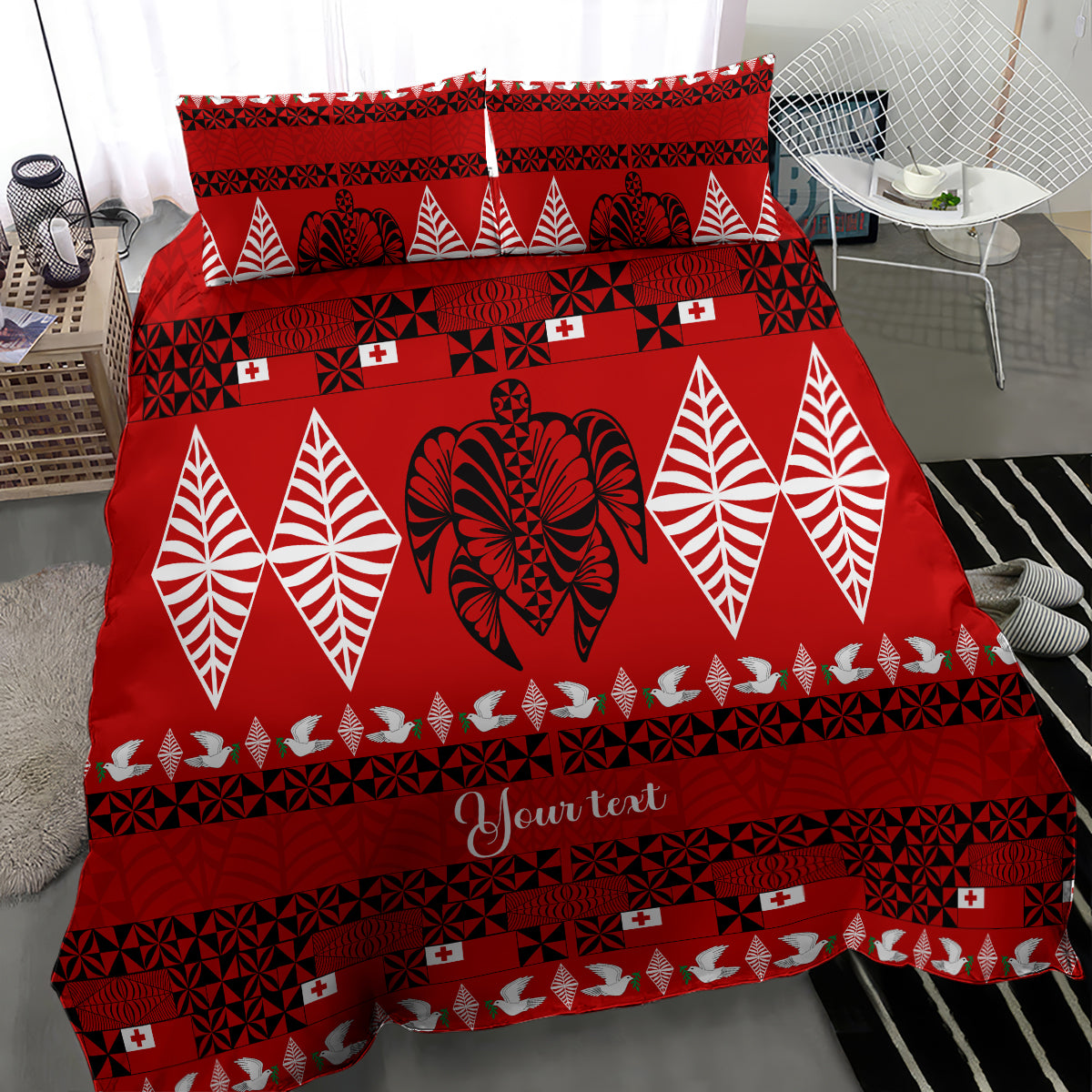 Personalised Tonga Kilisimasi Fiefia Bedding Set Merry Christmas with Turtle Ngatu Pattern LT9 - Polynesian Pride
