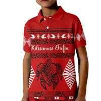Personalised Tonga Kilisimasi Fiefia Kid Polo Shirt Merry Christmas with Turtle Ngatu Pattern LT9 Kid Red - Polynesian Pride