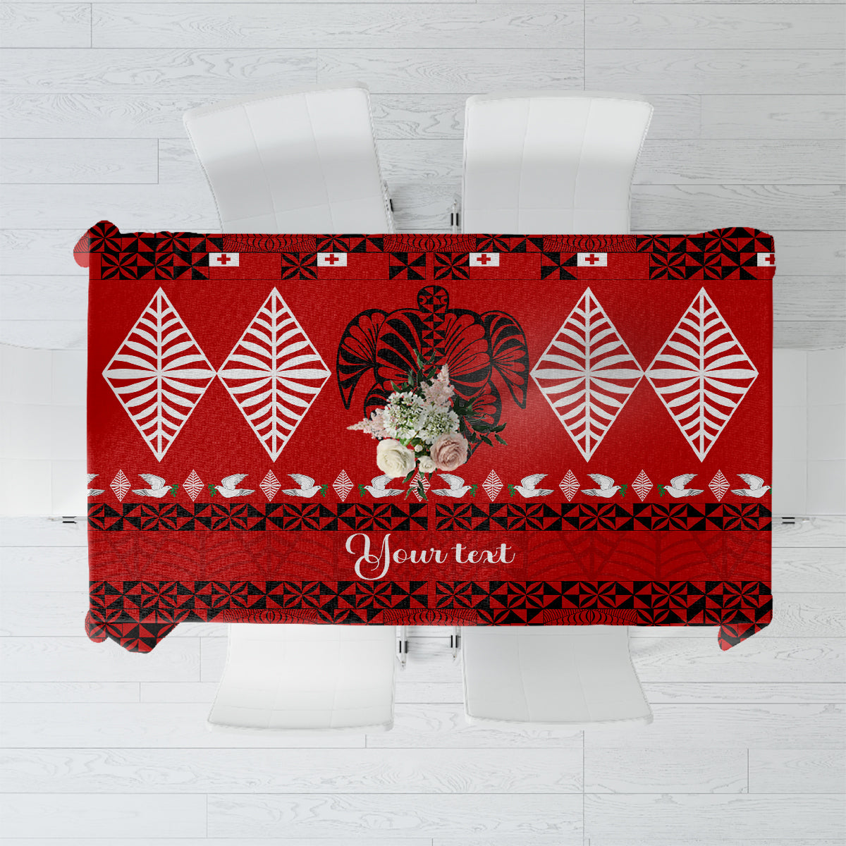 Personalised Tonga Kilisimasi Fiefia Tablecloth Merry Christmas with Turtle Ngatu Pattern LT9 Red - Polynesian Pride