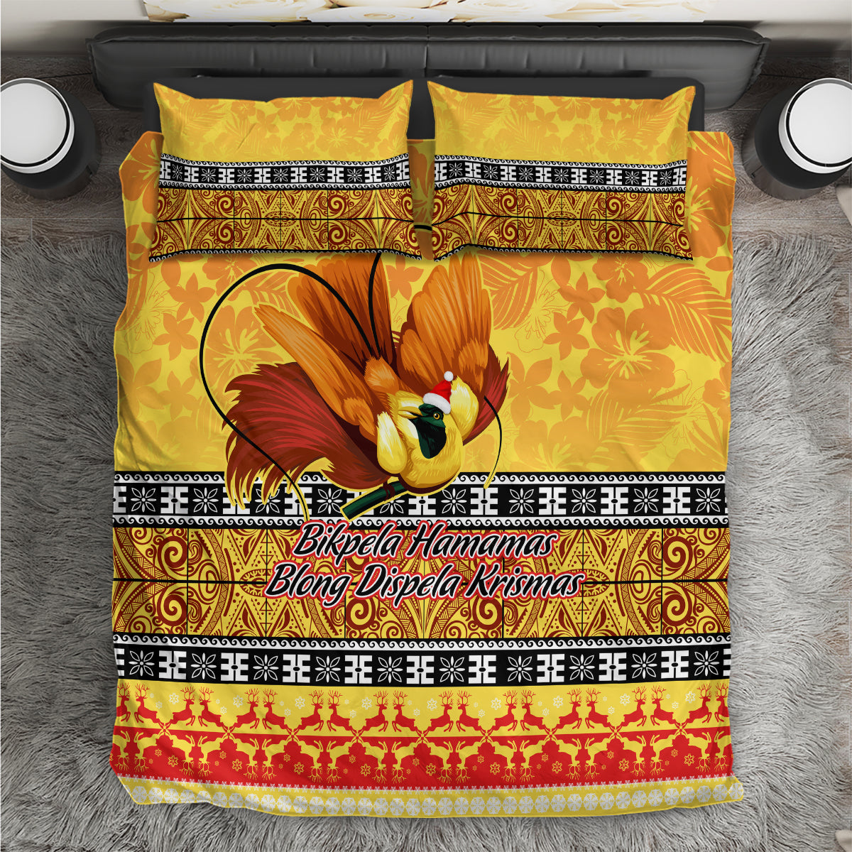 PNG Hamamas Krismas Bedding Set Papua New Guinea Bird Of Paradise Merry Christmas Gold Style LT9 Gold - Polynesian Pride