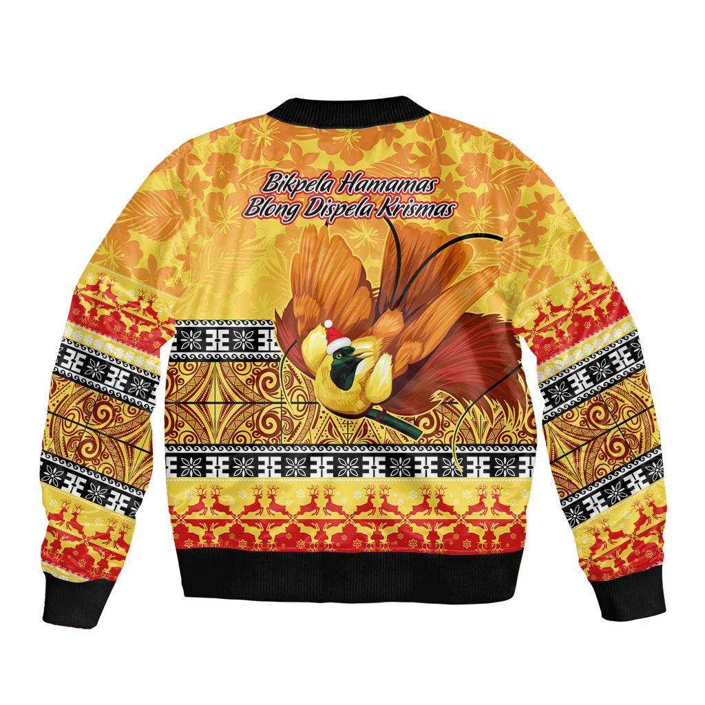 PNG Hamamas Krismas Bomber Jacket Papua New Guinea Bird Of Paradise Merry Christmas Gold Style LT9 - Polynesian Pride