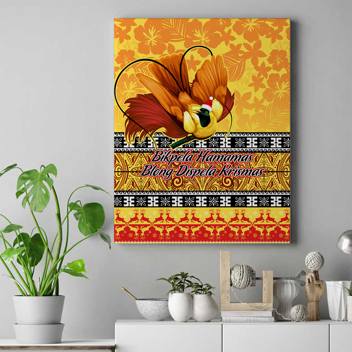 PNG Hamamas Krismas Canvas Wall Art Papua New Guinea Bird Of Paradise Merry Christmas Gold Style LT9 Gold - Polynesian Pride