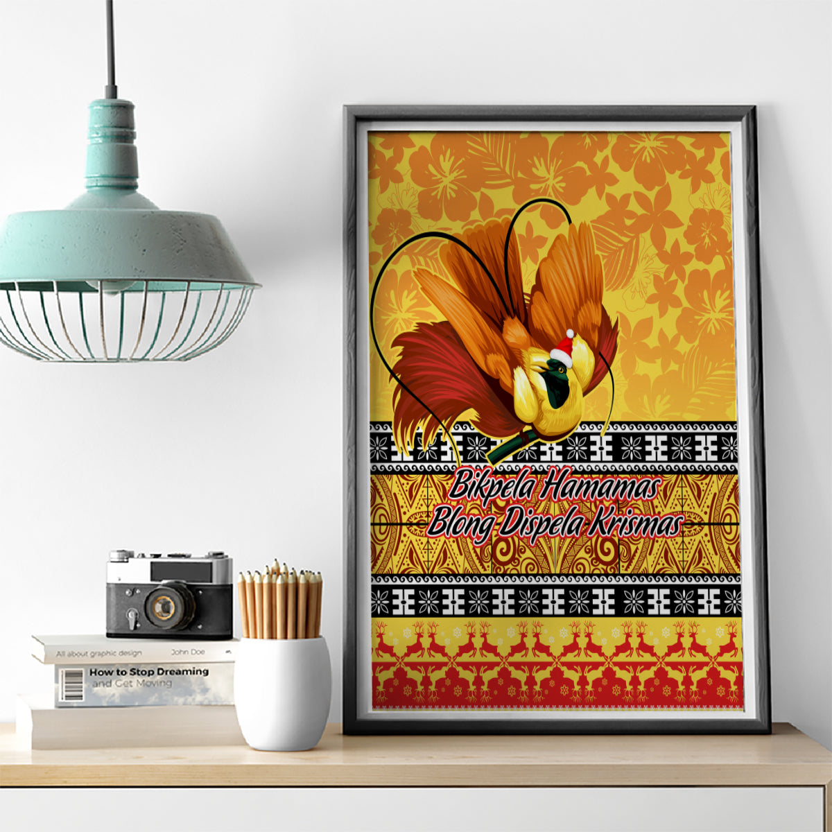 PNG Hamamas Krismas Canvas Wall Art Papua New Guinea Bird Of Paradise Merry Christmas Gold Style LT9 - Polynesian Pride