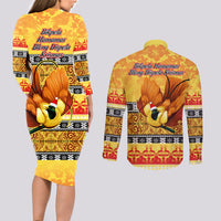 PNG Hamamas Krismas Couples Matching Long Sleeve Bodycon Dress and Long Sleeve Button Shirt Papua New Guinea Bird Of Paradise Merry Christmas Gold Style LT9 - Polynesian Pride