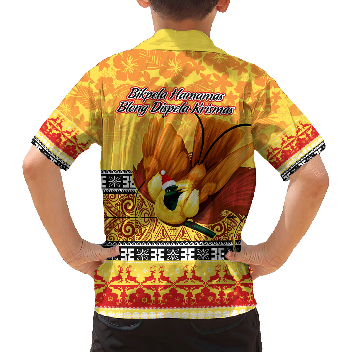 PNG Hamamas Krismas Family Matching Long Sleeve Bodycon Dress and Hawaiian Shirt Papua New Guinea Bird Of Paradise Merry Christmas Gold Style LT9 - Polynesian Pride