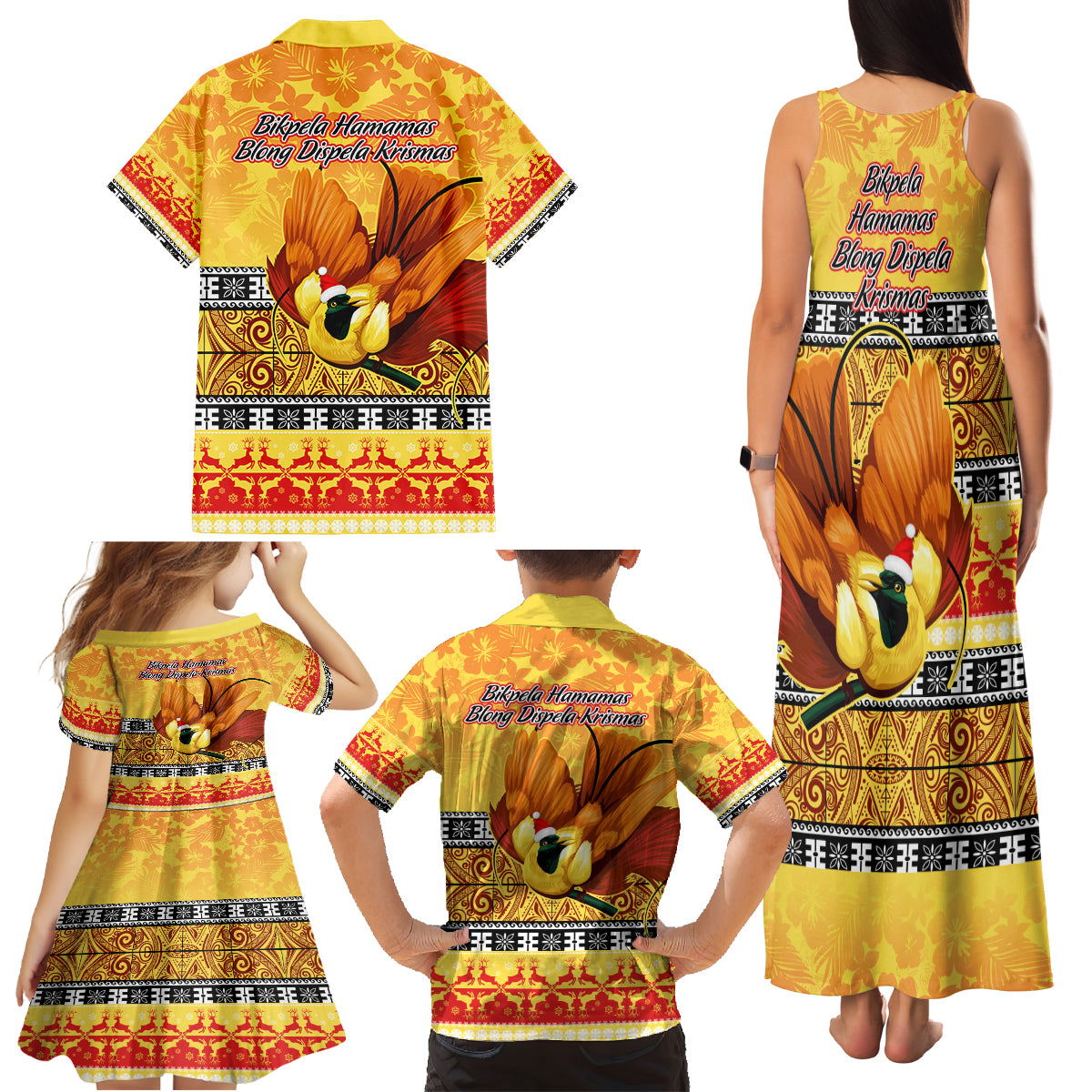 PNG Hamamas Krismas Family Matching Tank Maxi Dress and Hawaiian Shirt Papua New Guinea Bird Of Paradise Merry Christmas Gold Style LT9 - Polynesian Pride