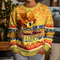 PNG Hamamas Krismas Kid Ugly Christmas Sweater Papua New Guinea Bird Of Paradise Merry Christmas Gold Style LT9 - Polynesian Pride