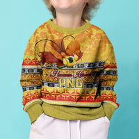 PNG Hamamas Krismas Kid Ugly Christmas Sweater Papua New Guinea Bird Of Paradise Merry Christmas Gold Style LT9 - Polynesian Pride