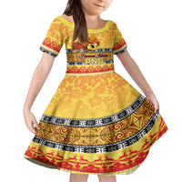 PNG Hamamas Krismas Kid Short Sleeve Dress Papua New Guinea Bird Of Paradise Merry Christmas Gold Style LT9 KID Gold - Polynesian Pride