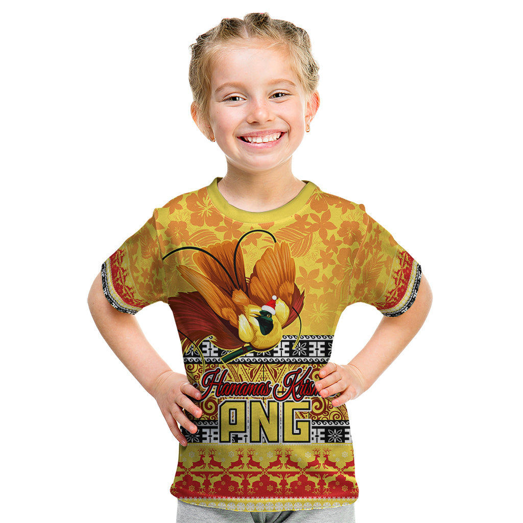 PNG Hamamas Krismas Kid T Shirt Papua New Guinea Bird Of Paradise Merry Christmas Gold Style LT9 Gold - Polynesian Pride