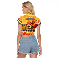 PNG Hamamas Krismas Raglan Cropped T Shirt Papua New Guinea Bird Of Paradise Merry Christmas Gold Style LT9 - Polynesian Pride
