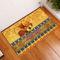 PNG Hamamas Krismas Rubber Doormat Papua New Guinea Bird Of Paradise Merry Christmas Gold Style LT9 Gold - Polynesian Pride