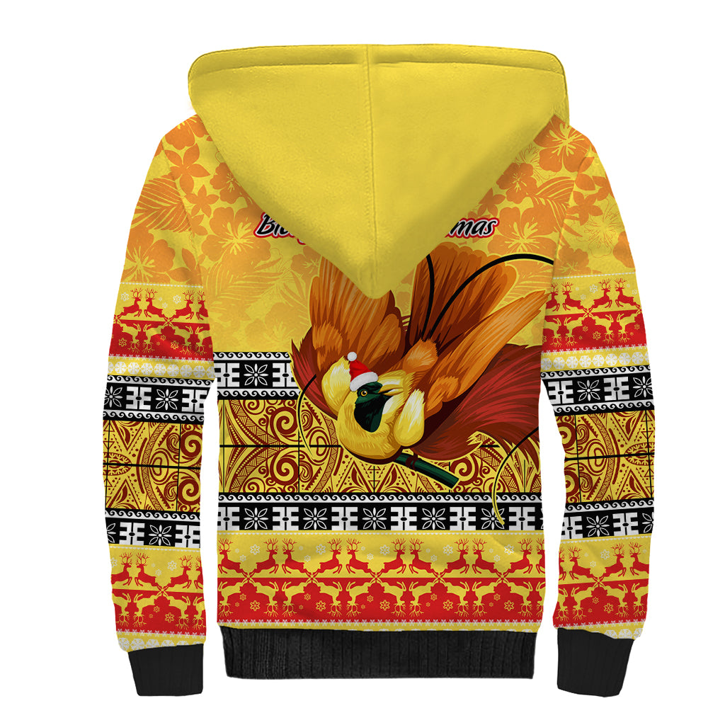 PNG Hamamas Krismas Sherpa Hoodie Papua New Guinea Bird Of Paradise Merry Christmas Gold Style LT9 - Polynesian Pride