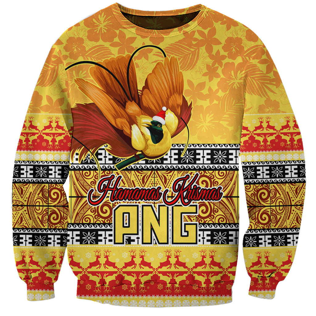 PNG Hamamas Krismas Sweatshirt Papua New Guinea Bird Of Paradise Merry Christmas Gold Style LT9 Unisex Gold - Polynesian Pride