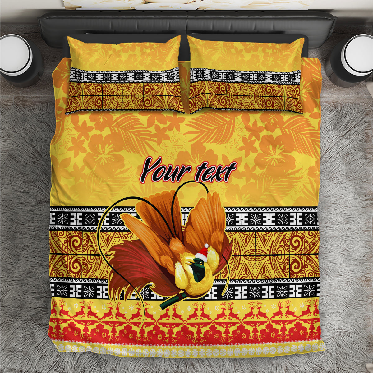 Personalised PNG Hamamas Krismas Bedding Set Papua New Guinea Bird Of Paradise Merry Christmas Gold Style LT9 Gold - Polynesian Pride