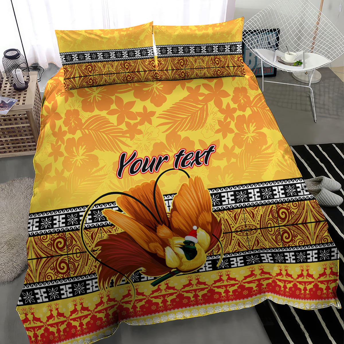 Personalised PNG Hamamas Krismas Bedding Set Papua New Guinea Bird Of Paradise Merry Christmas Gold Style LT9 - Polynesian Pride