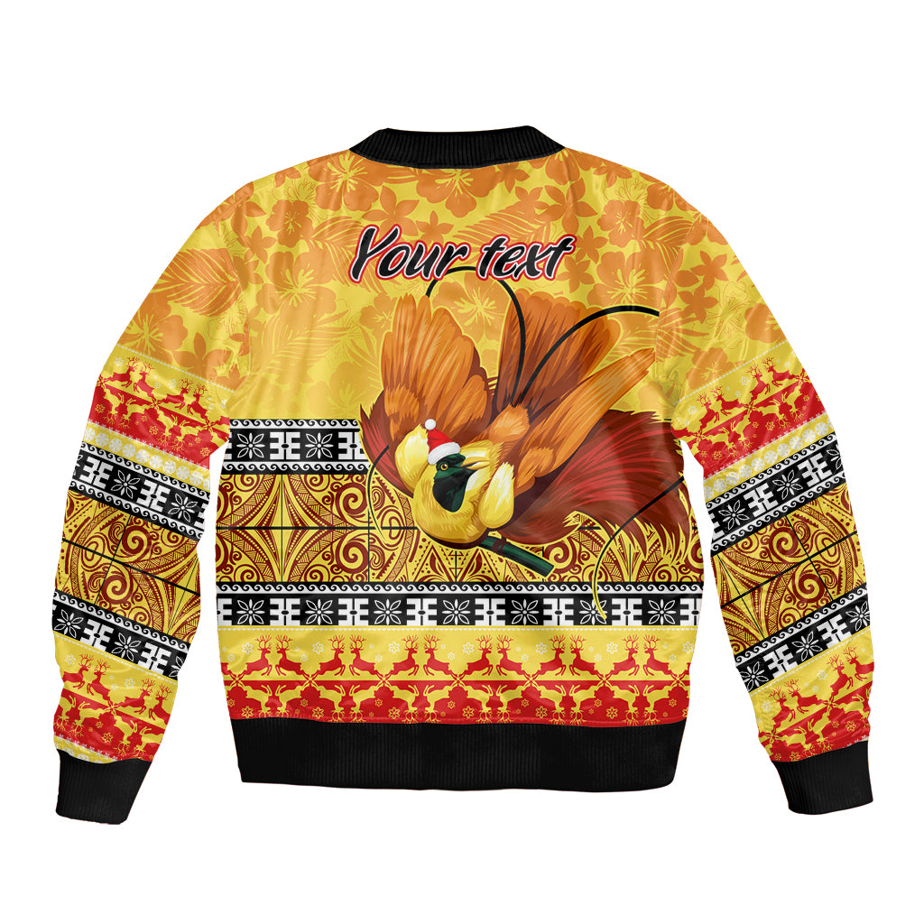 Personalised PNG Hamamas Krismas Bomber Jacket Papua New Guinea Bird Of Paradise Merry Christmas Gold Style LT9 - Polynesian Pride