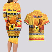 Personalised PNG Hamamas Krismas Couples Matching Long Sleeve Bodycon Dress and Hawaiian Shirt Papua New Guinea Bird Of Paradise Merry Christmas Gold Style LT9 - Polynesian Pride