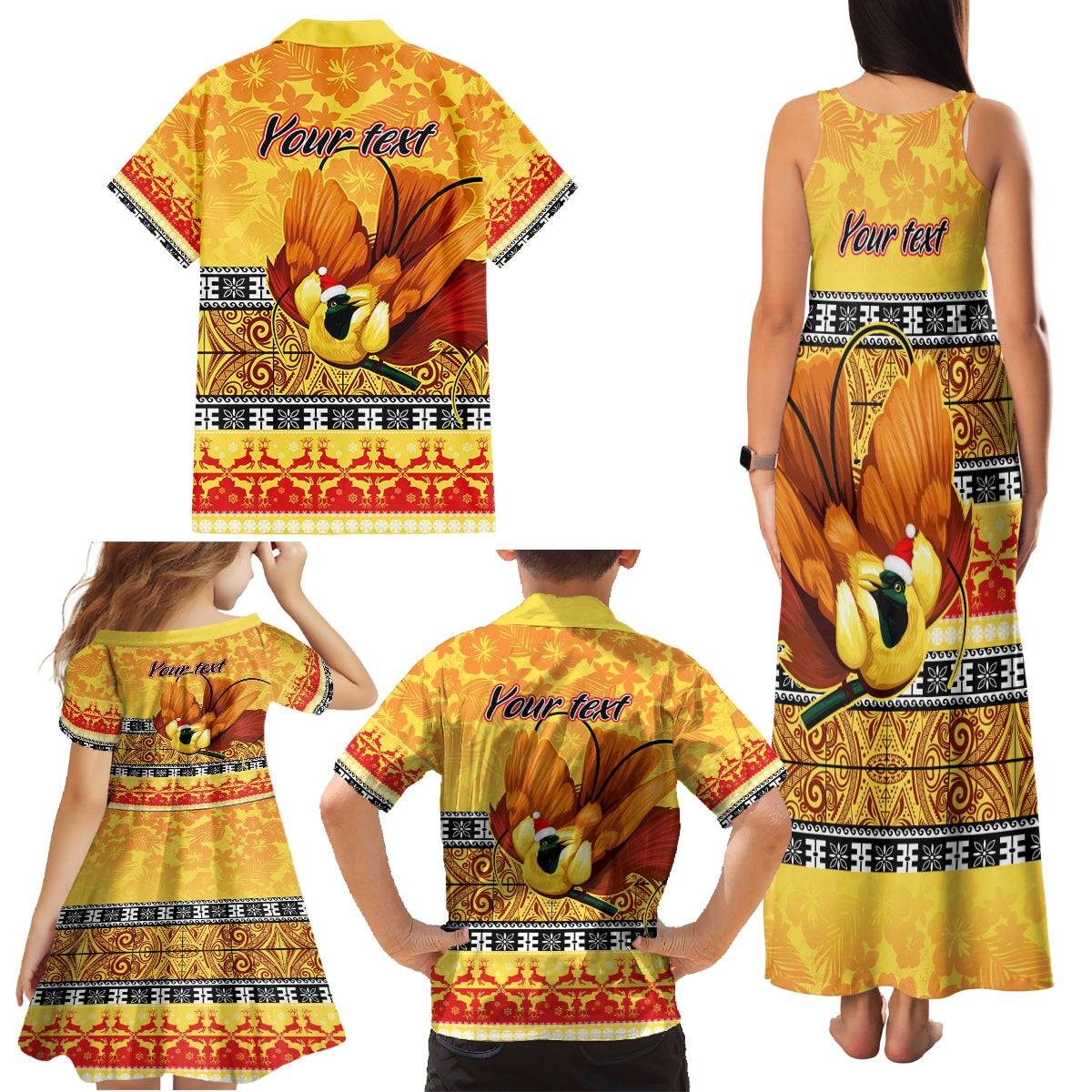Personalised PNG Hamamas Krismas Family Matching Tank Maxi Dress and Hawaiian Shirt Papua New Guinea Bird Of Paradise Merry Christmas Gold Style LT9 - Polynesian Pride