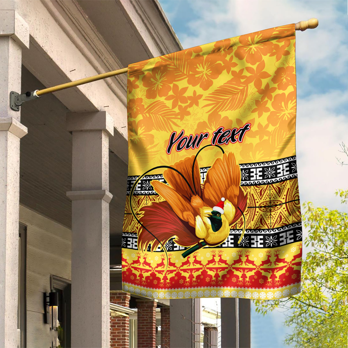 Personalised PNG Hamamas Krismas Garden Flag Papua New Guinea Bird Of Paradise Merry Christmas Gold Style LT9 House Flag Gold - Polynesian Pride