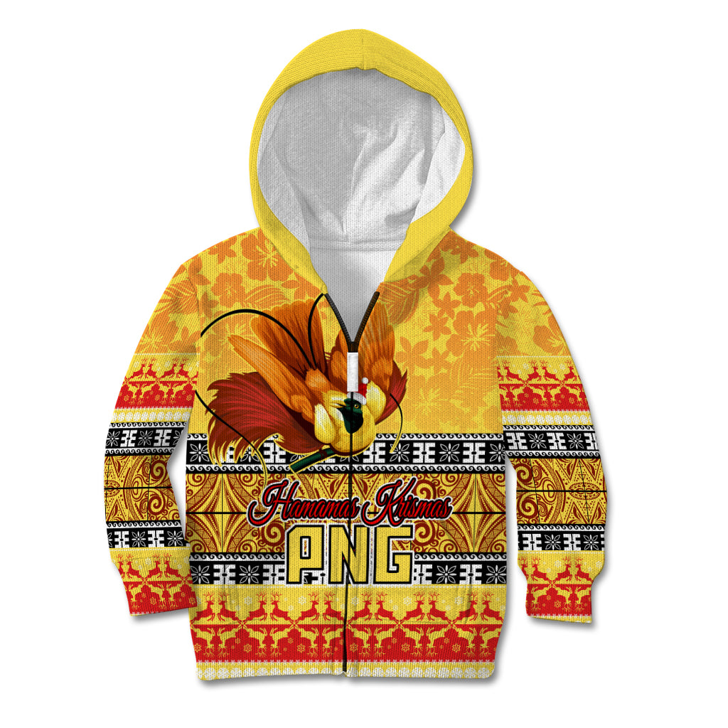Personalised PNG Hamamas Krismas Kid Hoodie Papua New Guinea Bird Of Paradise Merry Christmas Gold Style LT9 Zip Hoodie Gold - Polynesian Pride