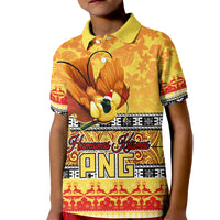Personalised PNG Hamamas Krismas Kid Polo Shirt Papua New Guinea Bird Of Paradise Merry Christmas Gold Style LT9 Kid Gold - Polynesian Pride