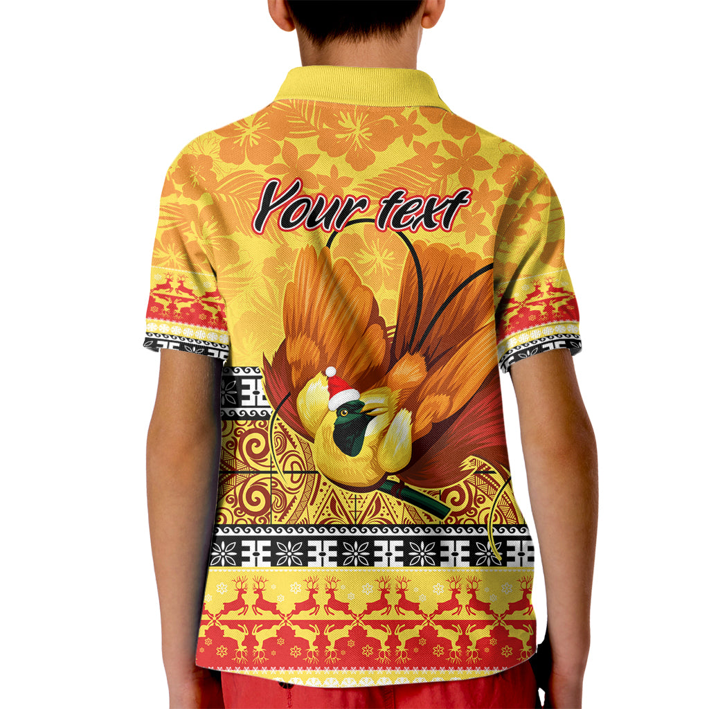 Personalised PNG Hamamas Krismas Kid Polo Shirt Papua New Guinea Bird Of Paradise Merry Christmas Gold Style LT9 - Polynesian Pride