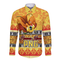Personalised PNG Hamamas Krismas Long Sleeve Button Shirt Papua New Guinea Bird Of Paradise Merry Christmas Gold Style LT9 Unisex Gold - Polynesian Pride
